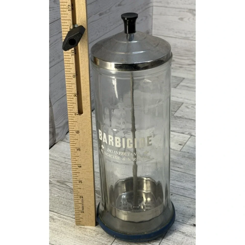 Vintage Barbicide Jar Glass Barber's Shop Decor Comb Storage‎ Disinfectant King